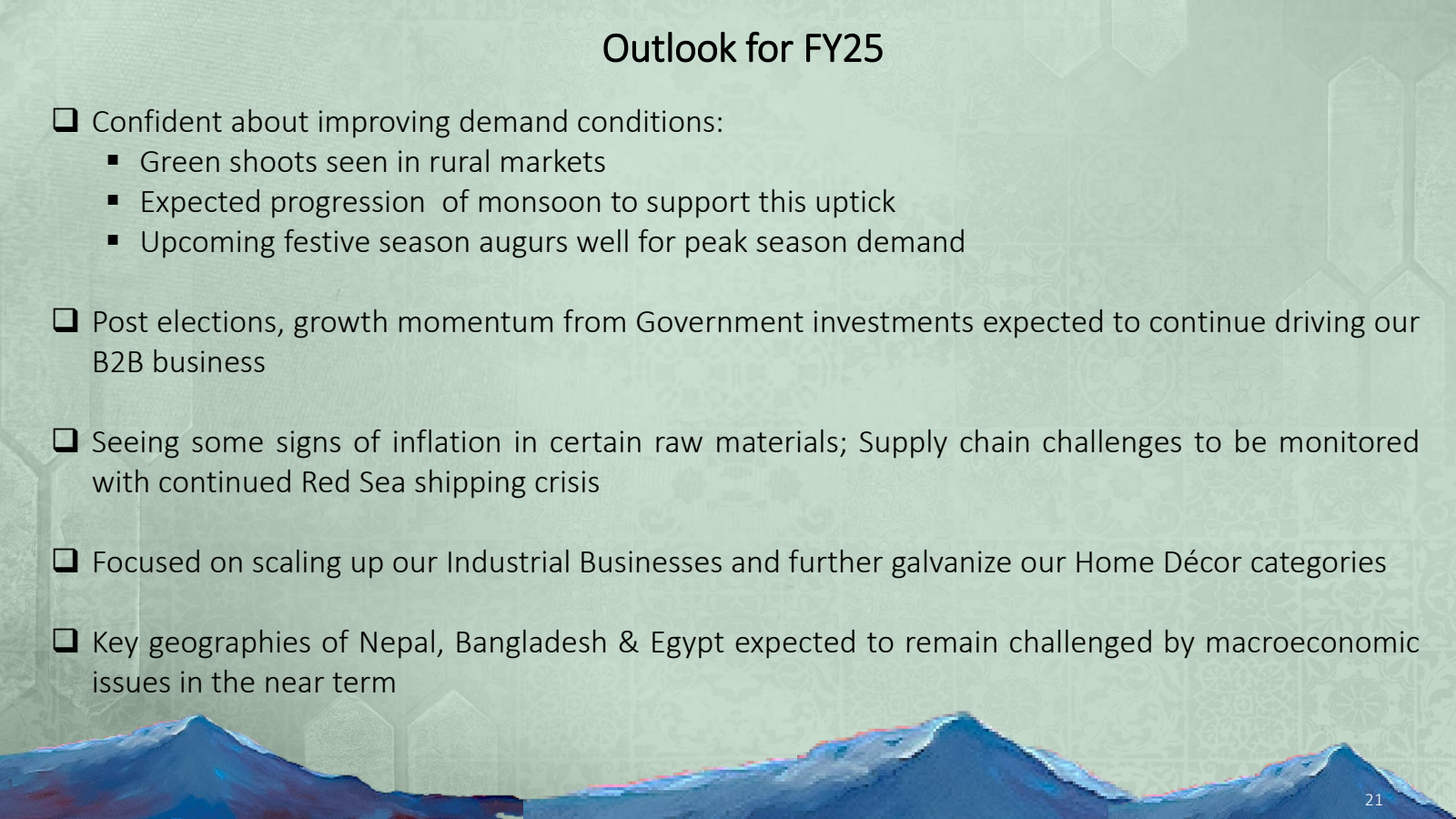 Outlook for FY25 

C
