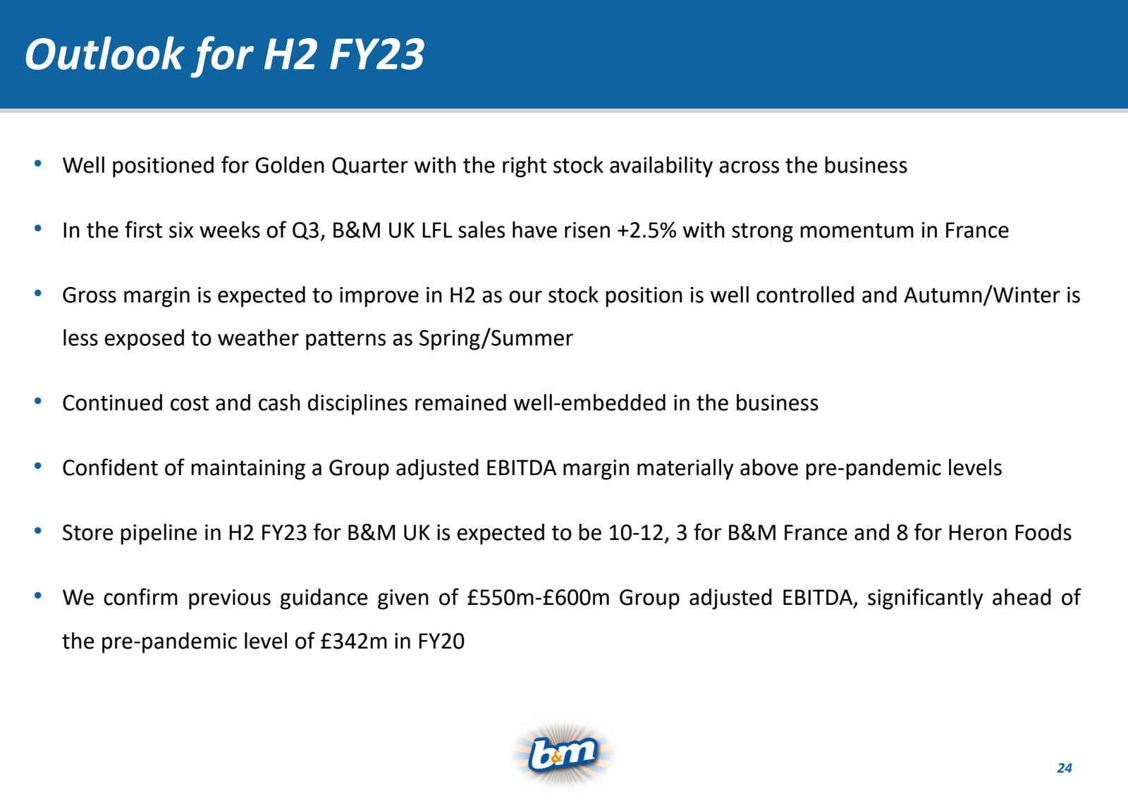 Outlook for H2 FY23 