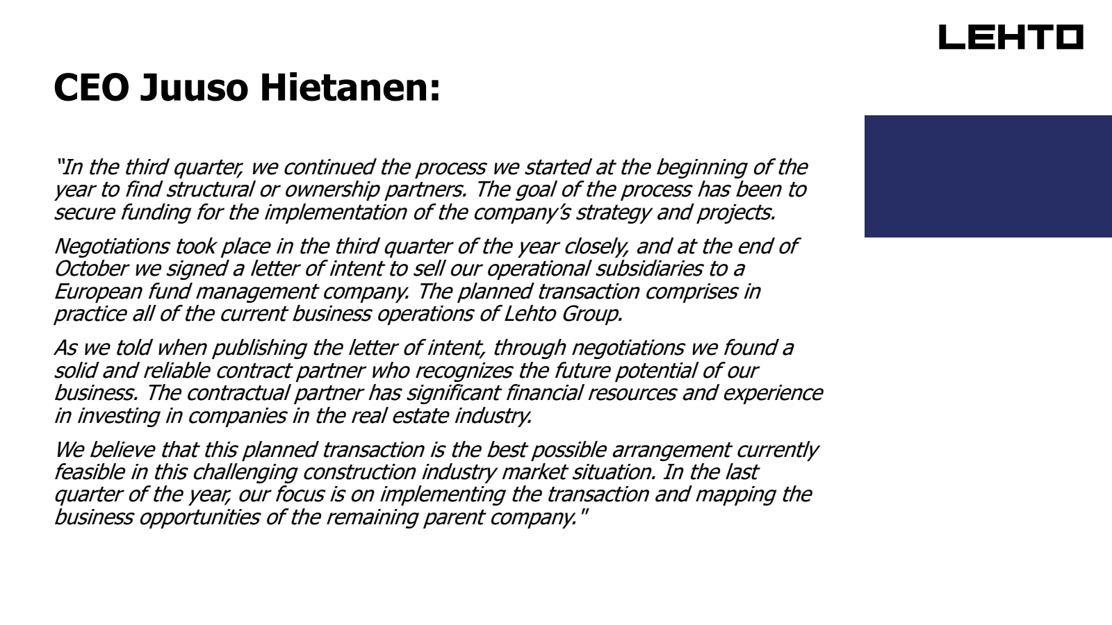 CEO Juuso Hietanen :