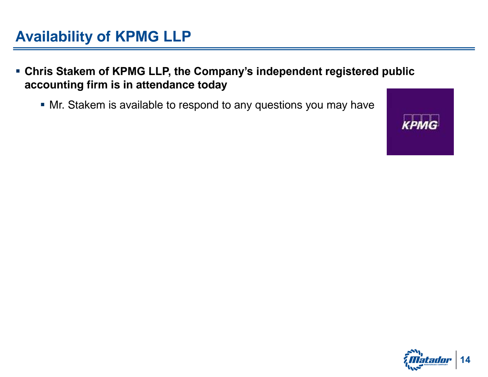Availability of KPMG