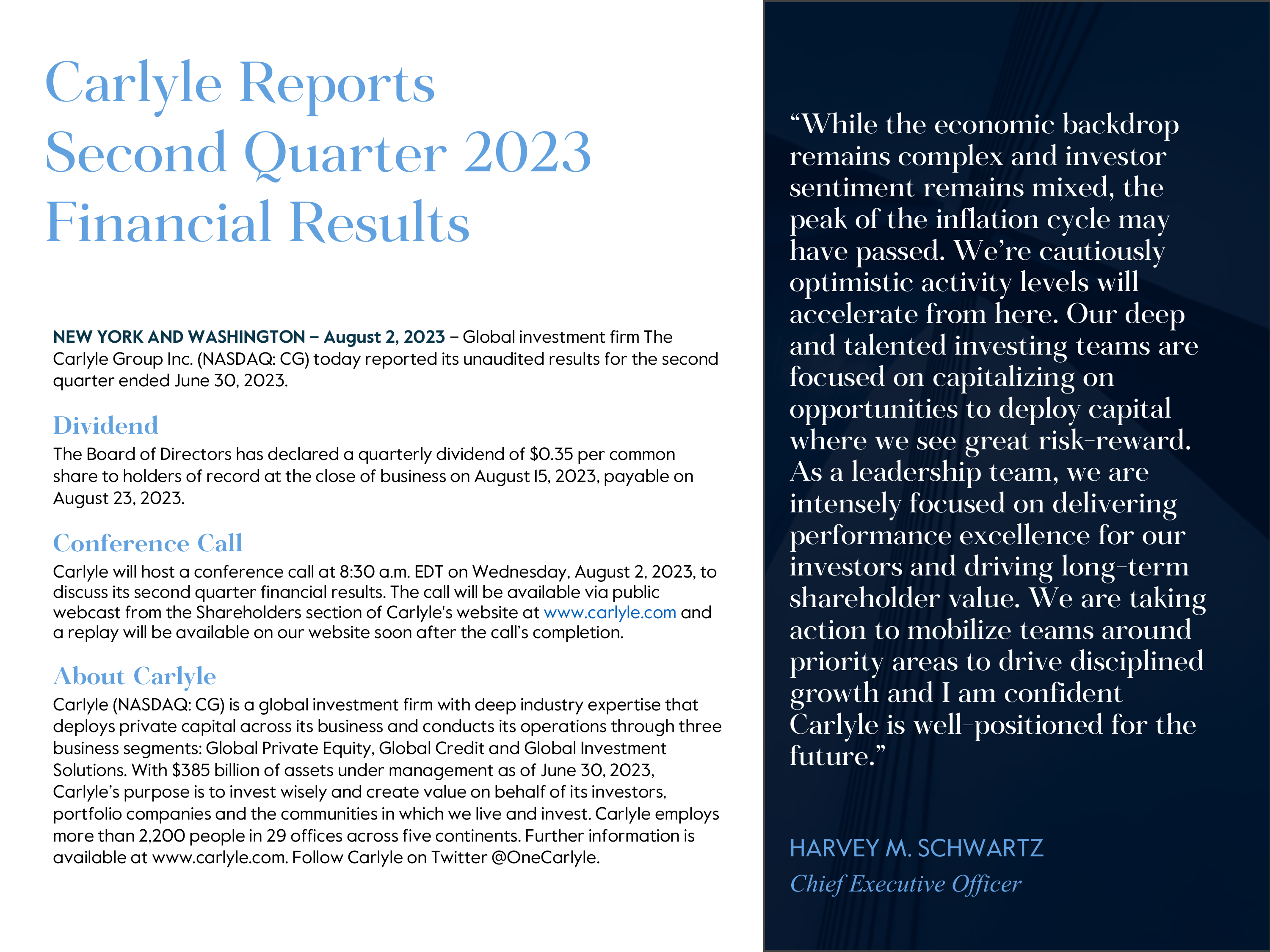 Carlyle Reports Seco