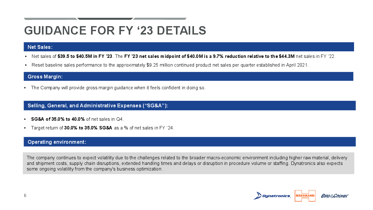 GUIDANCE FOR FY '23 